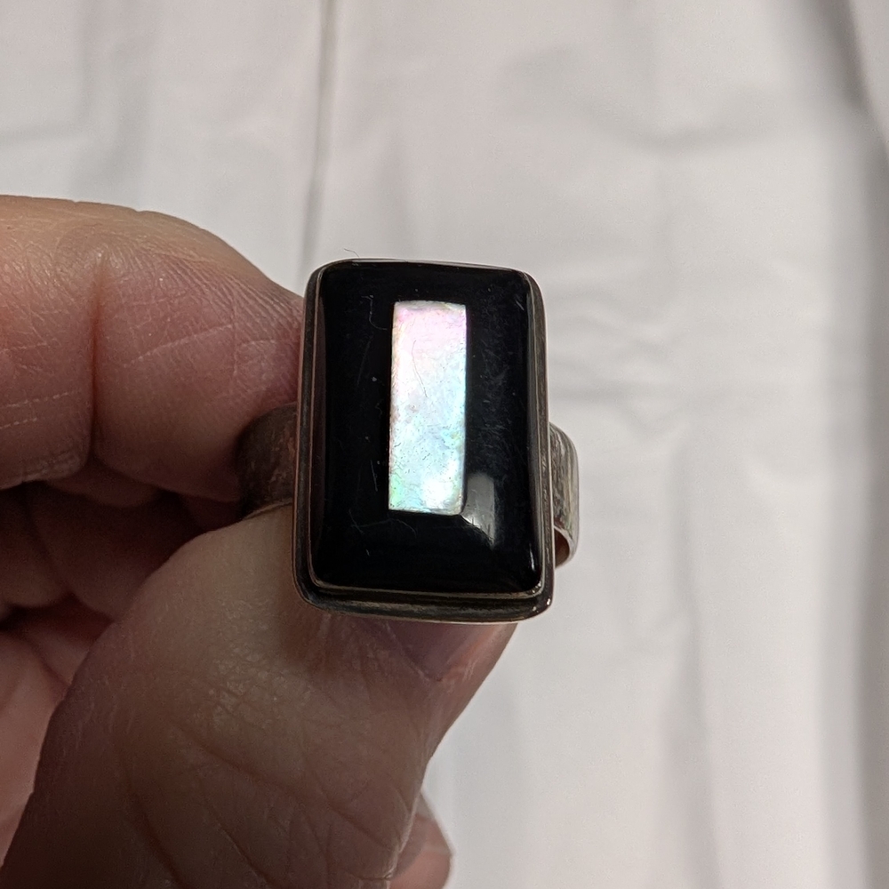 Onyx and Mother Of Pearl Rectangular Ring